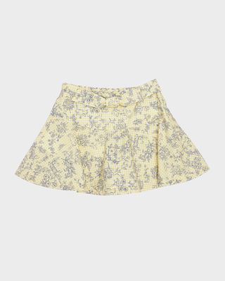 Girl's Journey Volant Floral Printed Gingham Skirt, Size 4-10