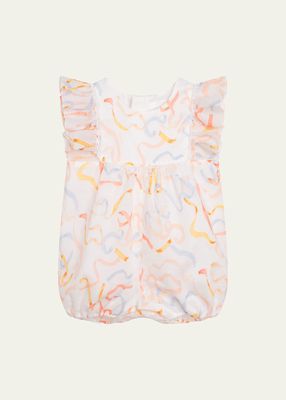 Girl's Multicolor Ribbons-Print Bubble Romper, Size Newborn-18M