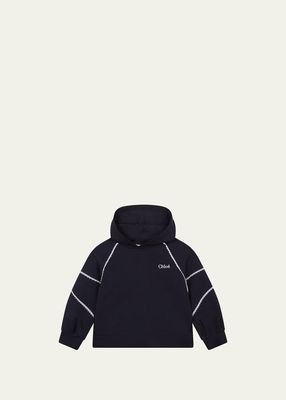 Girl's Scalloped Embroidered Logo-Print Hoodie, Size 8-14