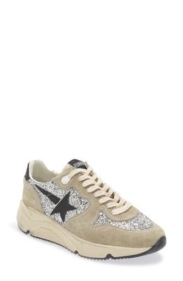 Golden Goose Running Sole Suede & Glitter Sneaker in Silver/Black