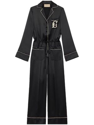 Gucci embroidered logo jumpsuit - Black