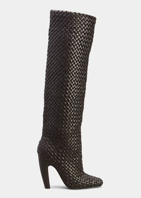 Intrecciato Woven Lambskin Knee Boots