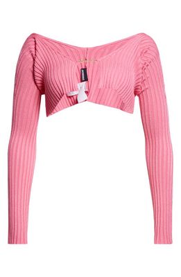 Jacquemus La Maille Pral Rib Crop Cardigan in Neon Pink