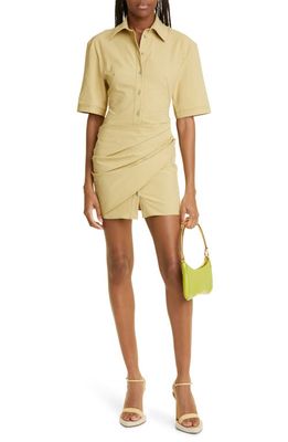 Jacquemus La Robe Camisa Drape Detail Mini Shirtdress in 530 Light Khaki