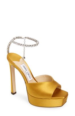 Jimmy Choo Saeda Crystal Ankle Strap Peep Toe Sandal in Sunflower/Crystal