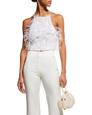 Joey Ostrich Feather Halter Top