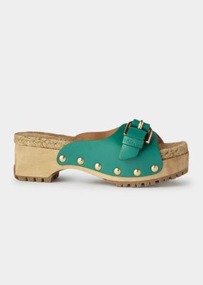 Joline Leather Buckle Clog Sandals