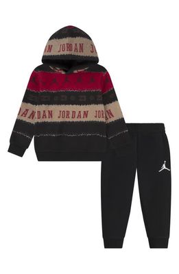 Jordan Kids' Holiday Fair Isle Pullover Hoodie & Joggers Set in Black