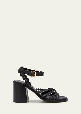 Kaddy Scallop Leather Block-Heel Sandals