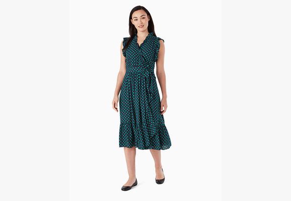 Kate Spade Dot Dot Dot Ruffle Wrap Dress, Snow Pea