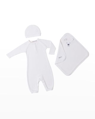 Kid's Waffle Knit Coverall W/ Hat & Blanket, Size 3M-24M