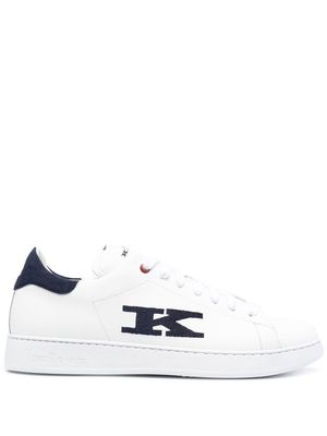 Kiton logo-embroidered leather sneakers - White