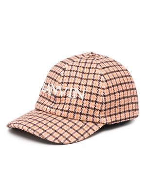 Lanvin logo-embroidered checked wool cap - Orange