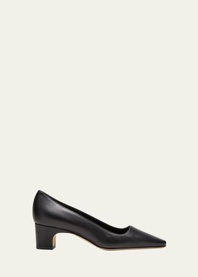 Leather Block-Heel Pumps