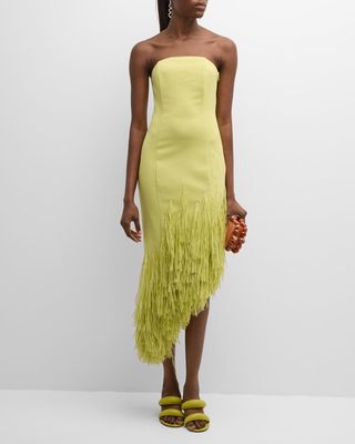 Libby Strapless High-Low Fringe Midi Dress