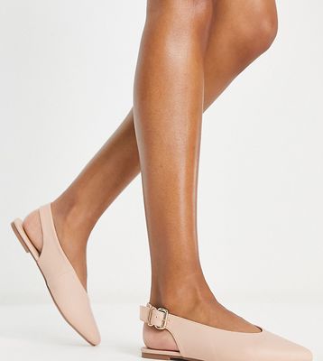 London Rebel wide fit slingback ballet flats in beige-Neutral