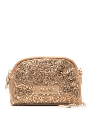 Love Moschino logo-plaque crystal-embellished make up bag - Gold