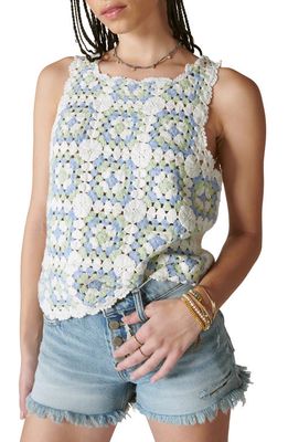 Lucky Brand Granny Square Crochet Sleeveless Top in Blue Green Multi