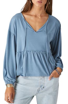 Lucky Brand Sandwash Split Neck Long Sleeve Knit Top in Spring Lake