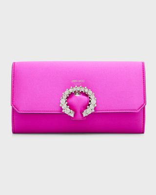 Madeline Mini Crystal Buckle Satin Wallet on Chain
