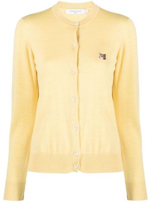 Maison Kitsuné logo-patch knitted wool cardigan - Yellow