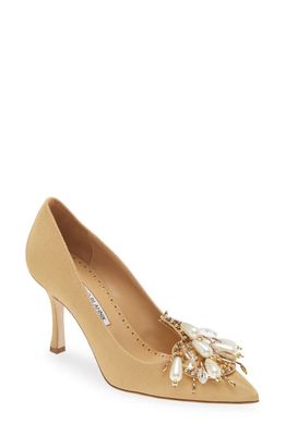 Manolo Blahnik Beaded Pointed Toe Pump in Gold