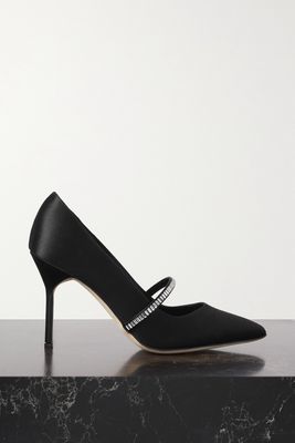 Manolo Blahnik - Crina 90 Crystal-embellished Satin Pumps - Black