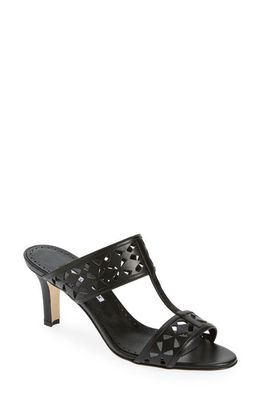 Manolo Blahnik Sophocles Perforated Slide Sandal in Black Geometric