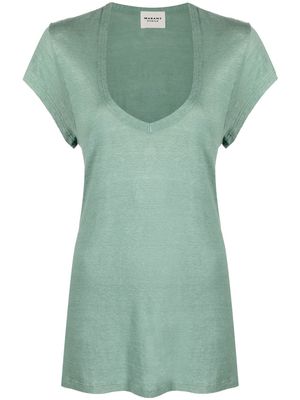 MARANT ÉTOILE V-neck linen T-shirt - Green