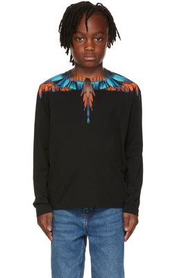 Marcelo Burlon County of Milan Kids Black Travel Wings Long Sleeve T-Shirt