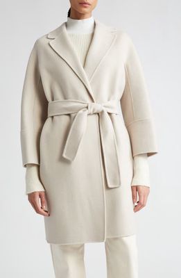 Max Mara Arona Belted Double Face Wool Coat in Ecru