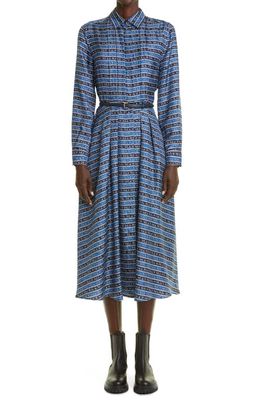 Max Mara Emmy Belted Logo Silk Twill Shirtdress in Ultramarine
