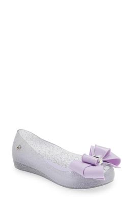 Melissa Kids' Mini Ultragirl Sweet IX Flat in Clear Glitter/Lilac