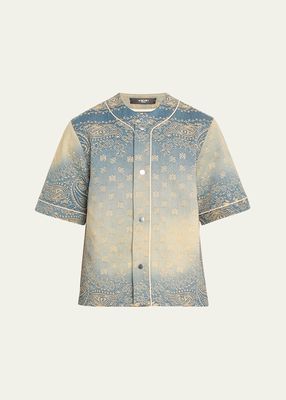 Men's Faded Bandana Jacquard Denim Baseball Shirt