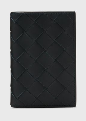 Men's Intreccio Bicolor Leather Vertical Bifold Card Case