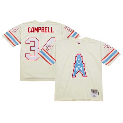 Men's Mitchell & Ness Earl Campbell Cream Houston Oilers Chainstitch Legacy Jersey