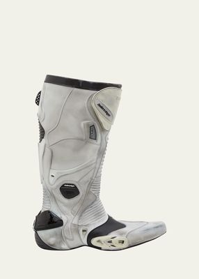 Men's Ribbed Two-Tone Leather Biker Boots