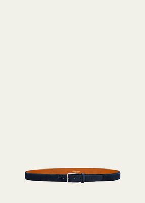 Men's Suede Square-Buckle Belt