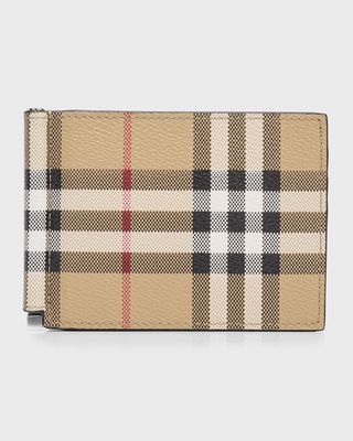 Men's Vintage Check Money Clip Card Case