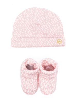 Michael Kors Kids monogram-print beanie hat set - Pink