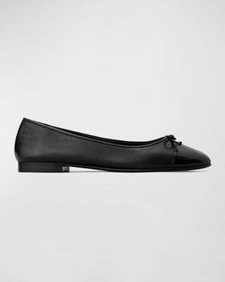 Mixed Leather Cap-Toe Ballerina Flats