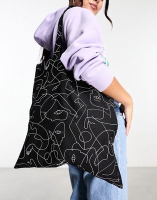 Monki abstract print tote bag in black and white-Multi