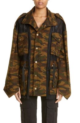 MONSE Camo Print Tulle Panel Field Jacket in Black/Camo