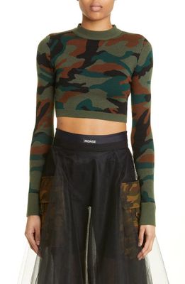 MONSE Camouflage Back Cutout Merino Wool Blend Crop Sweater