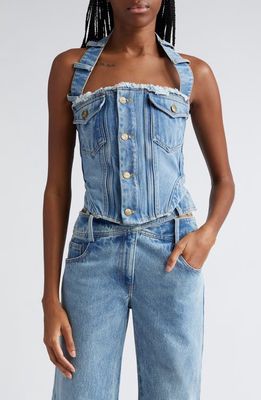 MONSE Deconstructed Halter Denim Bustier Top in Indigo
