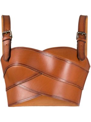 Monse interwoven strap leather crop top - Brown