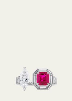 Mozambique Ruby and Diamond Open Ring in 18K White Gold