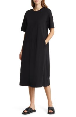 Nordstrom Stretch Cotton Midi T-Shirt Dress in Black