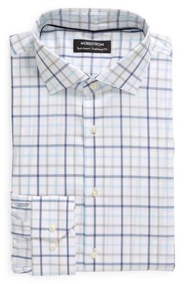 Nordstrom Tech-Smart Traditional Fit Check Dress Shirt in White- Blue Multi Grid