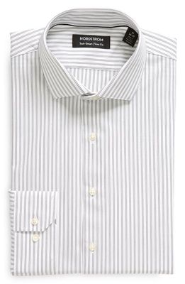 Nordstrom Trim Fit Stripe Tech-Smart CoolMax Non-Iron Dress Shirt in White Black Thin Double Stripe